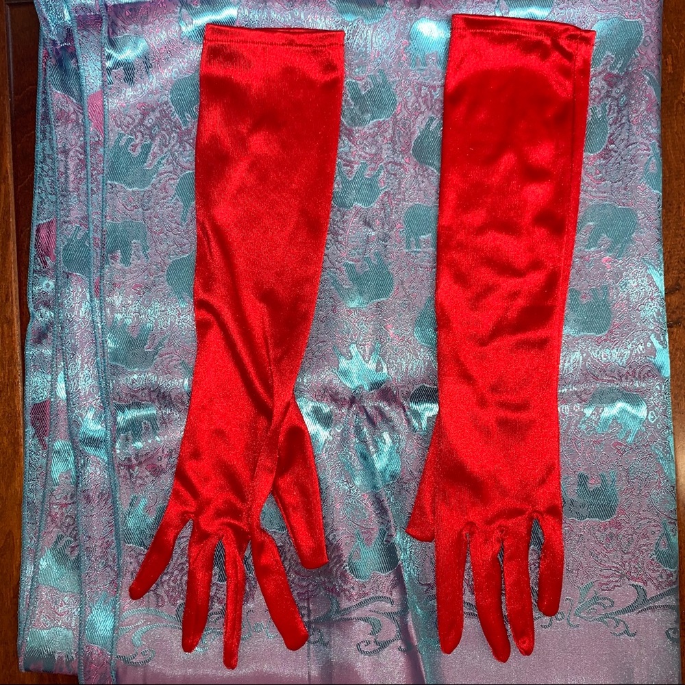 Red Shiny, Stretchy Elbow Length Gloves